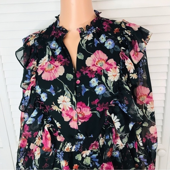 YUMK KIM Berkeley Sunshine Clover Black Floral Blouse Size XS - Picture 3 of 11